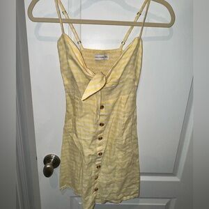 Faithfull The Brand Yellow Checkered Gingham Linen Dress Size 2